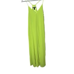 Victoria's Secret Chiffon Pleated Lined Maxi Slip Dress Neon Lime Green XS